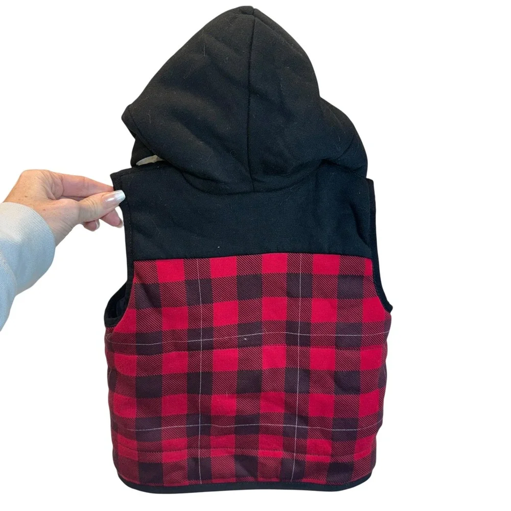 Kids Disney Junior Mickey Mouse‎ Red Plaid Vest with Hood and Ears 18M